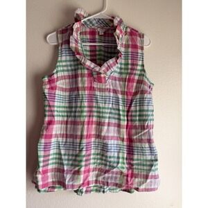 CROWN & IVY Colorful Tropical Toile Ruffle Sleeve V Neck Top Medium